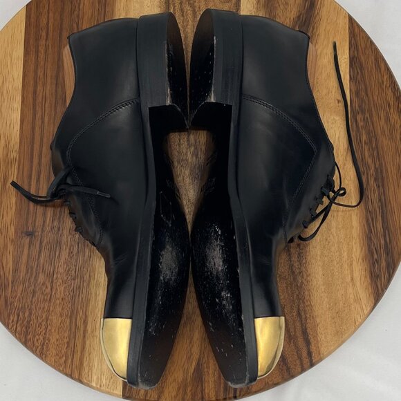 Alexander Mcqueen Mens 7 Gold CapToe Vero Cuoio Black Leather Oxford Dress Shoe